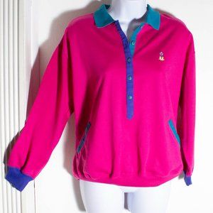 Neon 80s top - vintage - long sleeve collar - early 90s - Blast - Pink blue prep